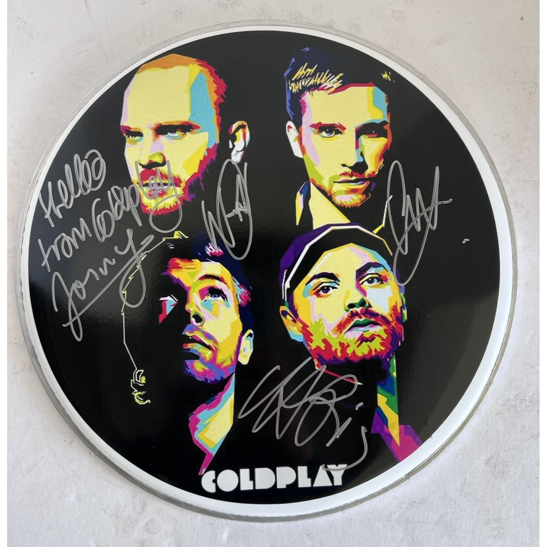 Chris Martin and Coldplay 14in drumhead signed with proof