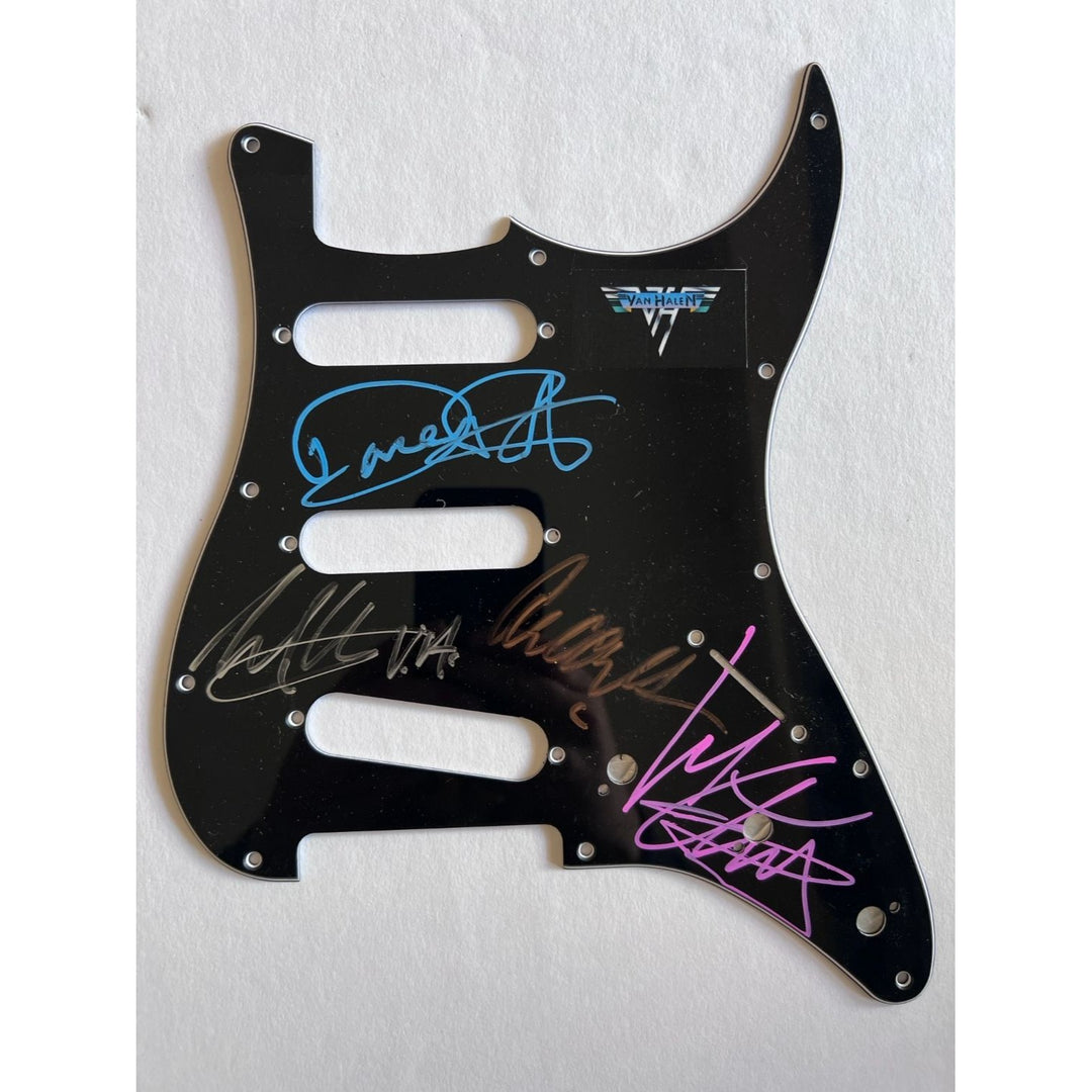 Eddie and Alex Van Halen Michael Anthony David Lee Roth Van Halen Stratocaster electric guitar pickguard signed with proof