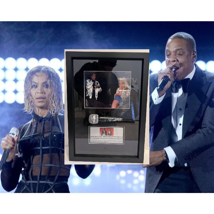 Beyonce Knowles and Jay Z One of a Kind microphone signed and framed with proof