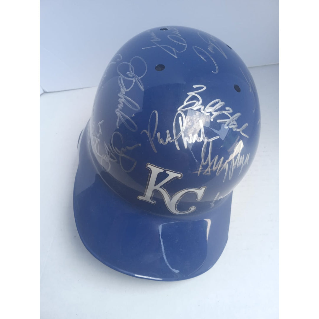 Kansas City Royals George Brett Brett saberhagen Willie Wilson World Series champions team signed batting helmet