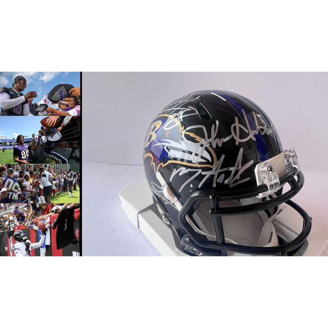 Baltimore Ravens John Harbaugh, LaMar Jackson, Justin Tucker, Mark Andrews, Odell Beckham Jr. Roquan Smith mini helmet signed with proof