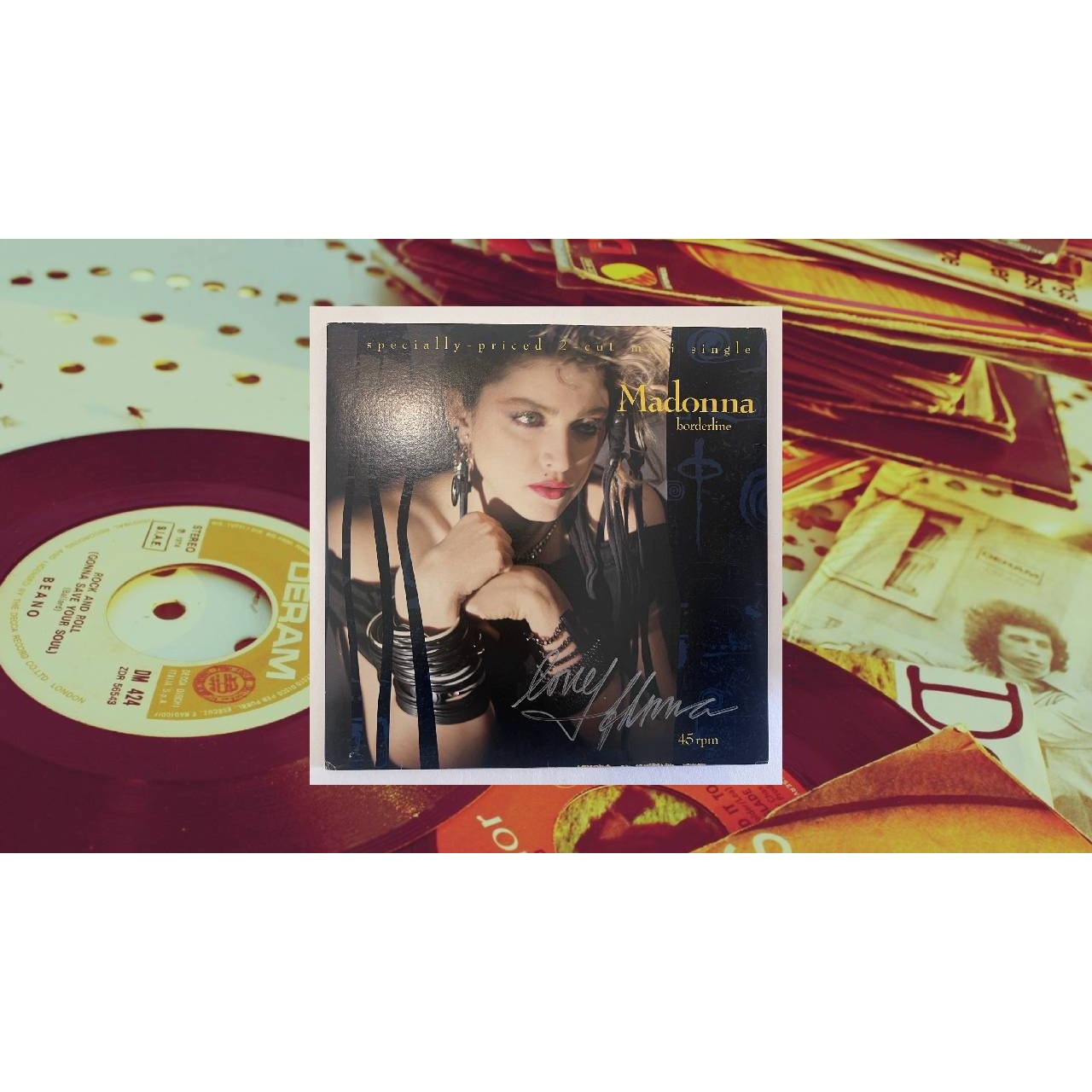 Madonna Ciccone original LP "Borderline" signed with proof