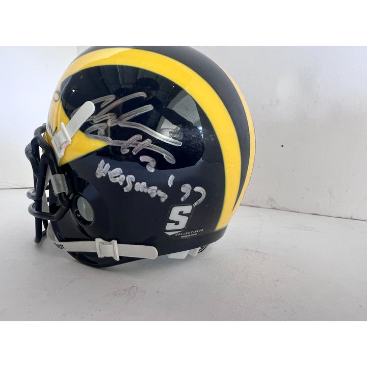 University of Michigan Heisman Trophy award winners Charles Woodson and Desmond Howard Riddell mini helmet signed with proof