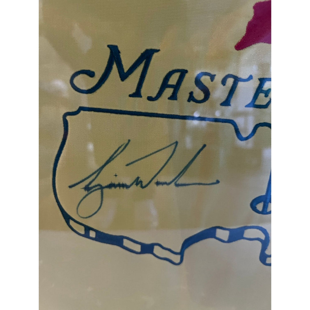 Tiger Woods Masters golf pin flag signed and framed (28x32) with proof