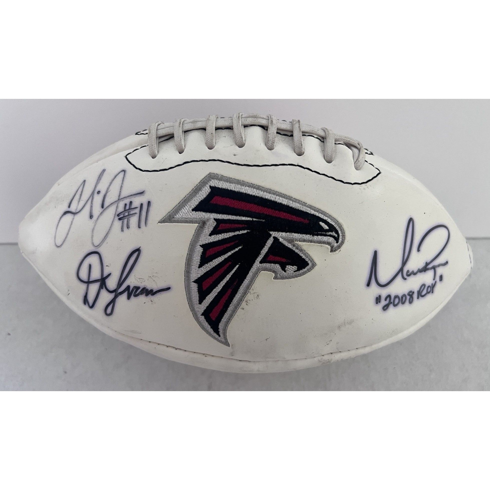 Julio Jones Matt Ryan Devonta Freeman Atlanta Falcons full size logo football signed
