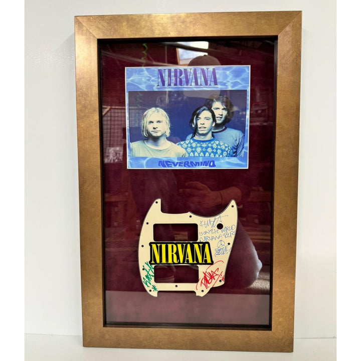 Nirvana Kurt Cobain Krist Novoselic David Grohl vintage pickguard signed with proof & museum quality frame