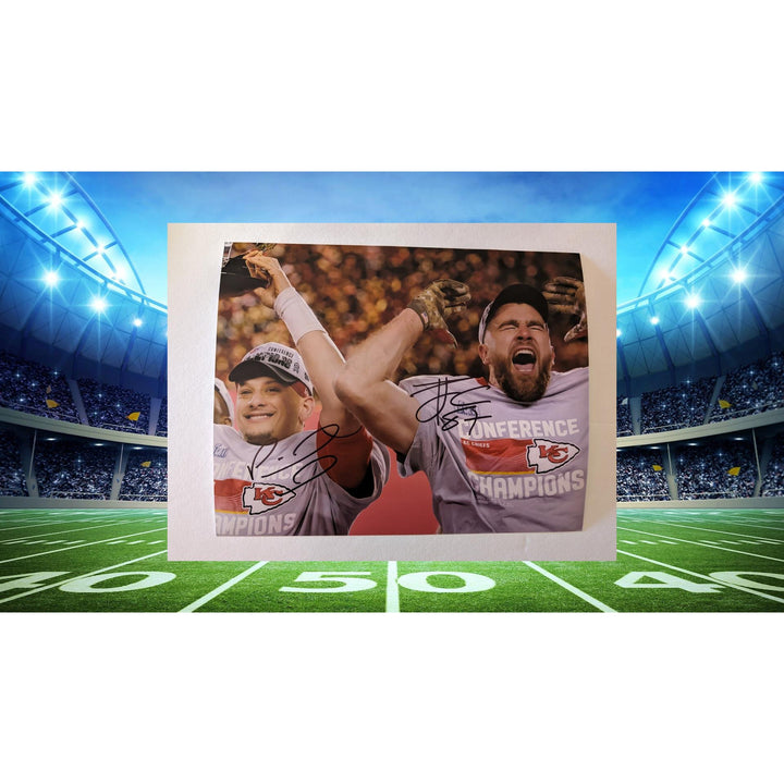 Patrick Mahomes and Travis Kelce Kansas City Chiefs 8x10 photo signed with proof