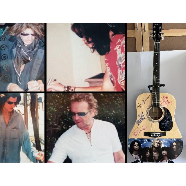 AEROSMITH Steven Tyler, Joe Perry, Joey Kramer, Brad Whitford , Tom Hami" One of A kind 39' inch full size acoustic guitar signed with proof