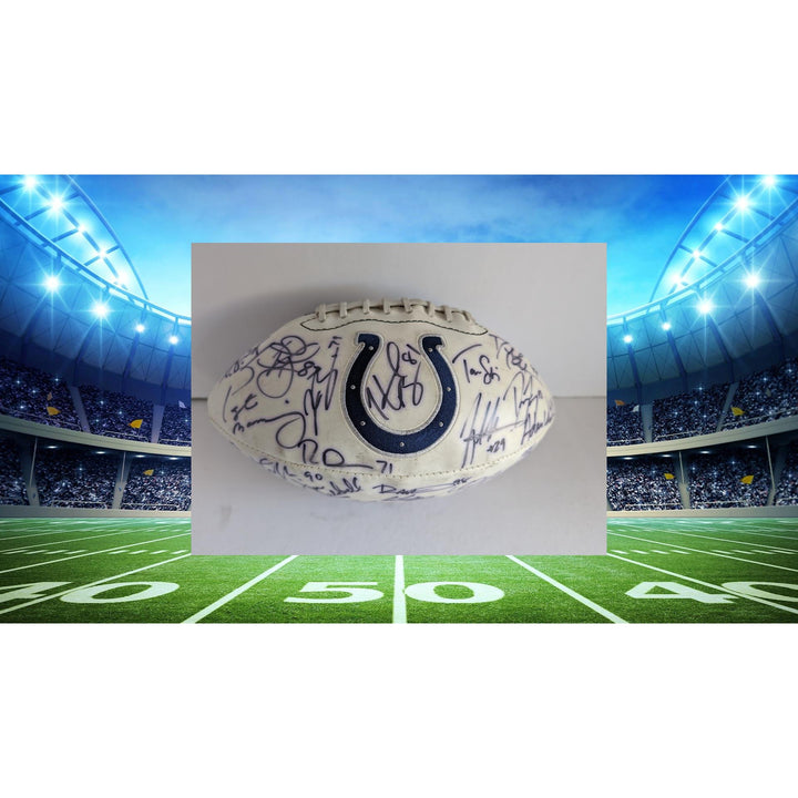 Indianapolis Colts Peyton Manning Jim Caldwell Dallas Clark Reggie Wayne team signed football