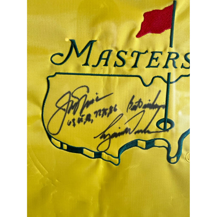 Tiger Woods Jack Nicklaus Masters Golf flag signed with proof and framed 24x31