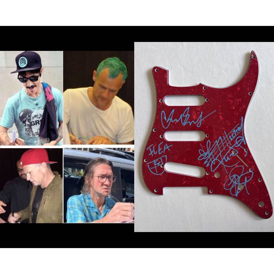 Red Hot Chili Peppers Anthony Kiedis flea Chad Smith John Frusciante Stratocaster electric guitar pickguard signed with proof