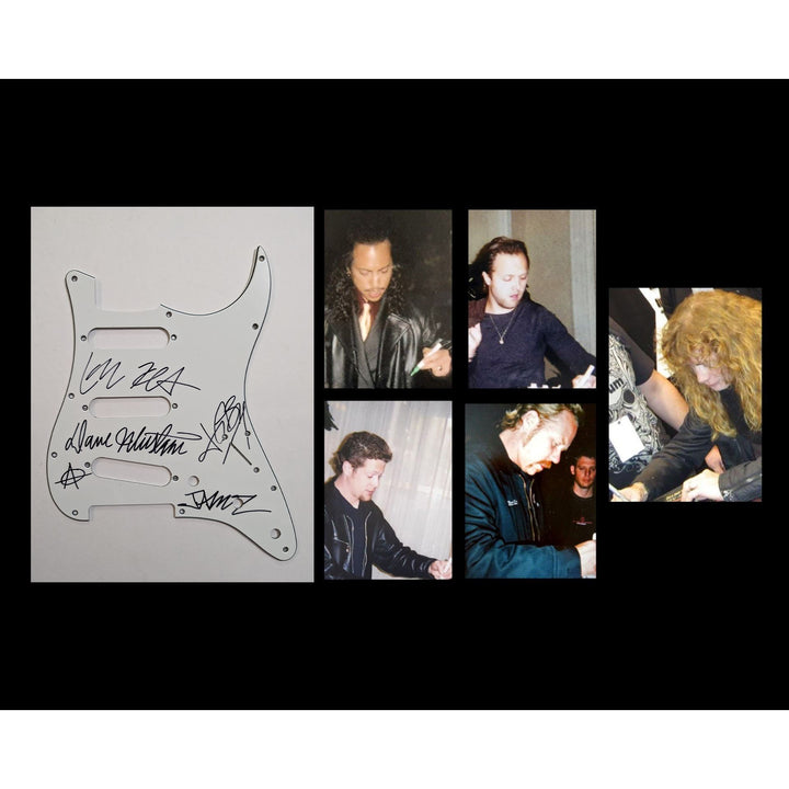 Metallica James Hetfield Kirk Hammett Jason Newsted Dave Mustaine Metallica Fender Stratocaster electric pickguard signed with proof