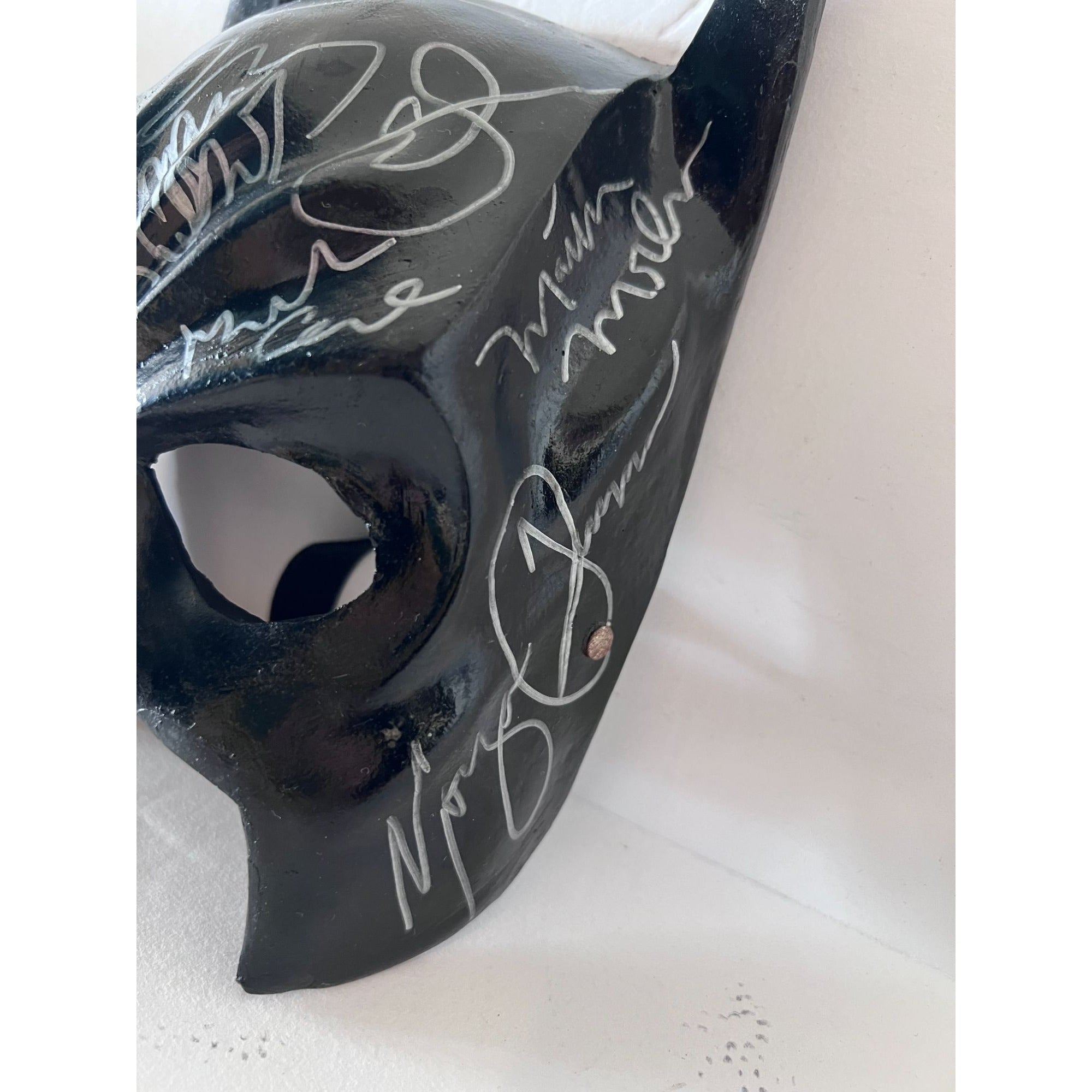 The Dark Knight Batman cast signed mask with proof he's Ledger Christian Bale Michael Caine Morgan Freeman