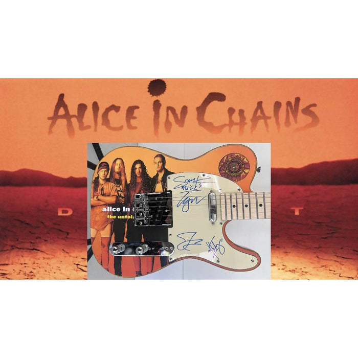 Alice in Chains Layne Staley, Jerry Cantrell, Mike Starr, and Sean Kinney telecaster electric guitar signed with proof.