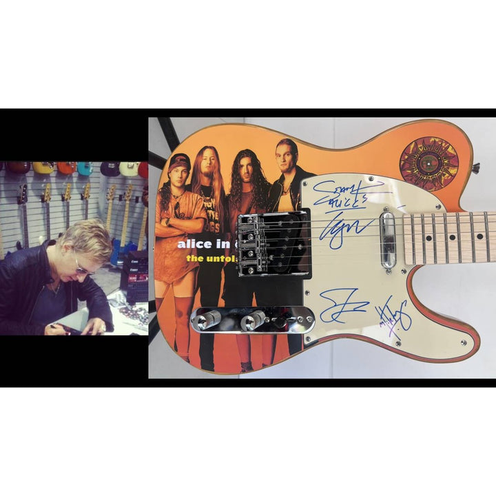 Alice in Chains Layne Staley, Jerry Cantrell, Mike Starr, and Sean Kinney telecaster electric guitar signed with proof..