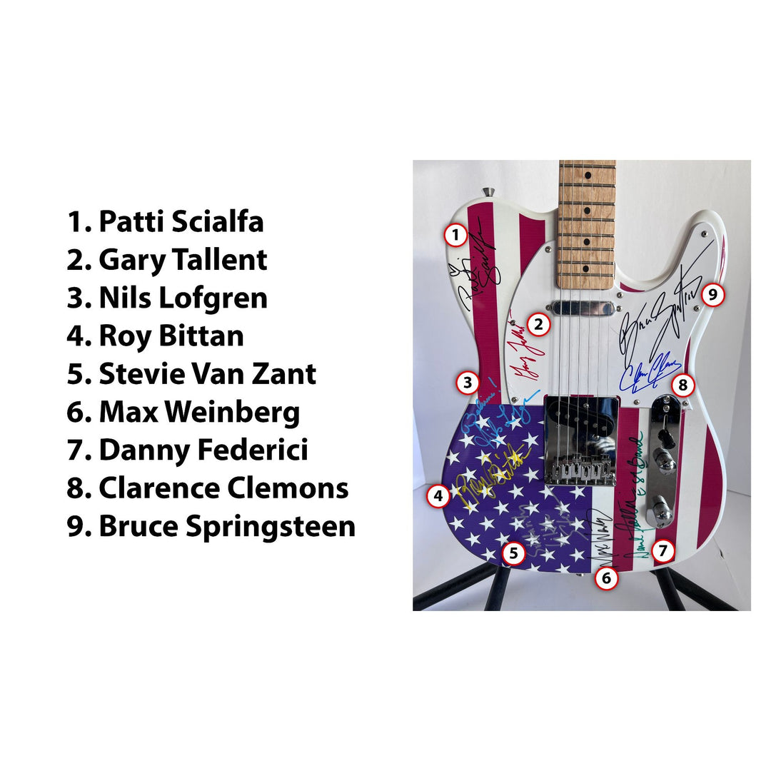 Bruce Springsteen Clarence Clemons Roy Bittan Patty Scialfa and the E Street Band full size American flag electric guitar signed with proof