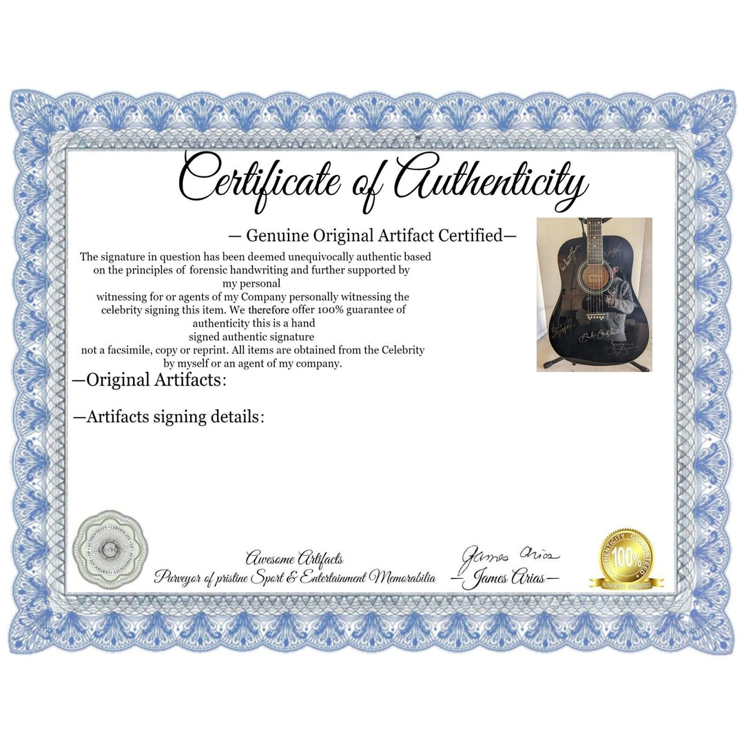 The Highwaymen Johnny Cash, Waylon Jennings, Willie Nelson and Kris Kristofferson full size acoustic guitar signed with proof