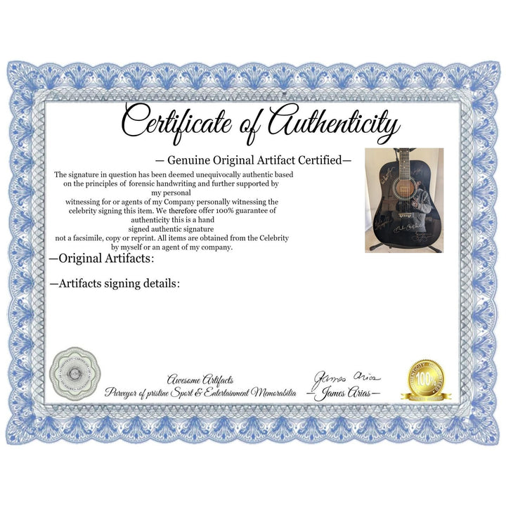 The Highwaymen Johnny Cash, Waylon Jennings, Willie Nelson and Kris Kristofferson full size acoustic guitar signed with proof