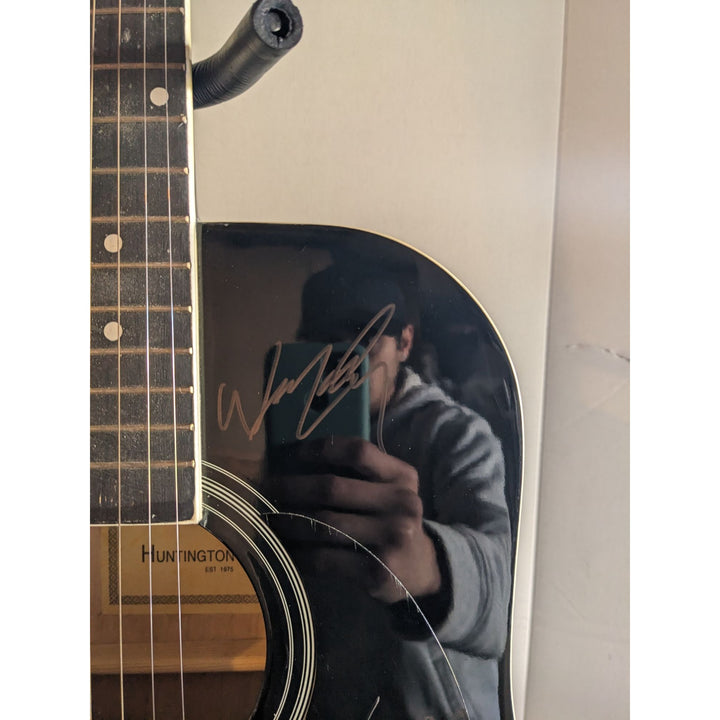 The Highwaymen Johnny Cash, Waylon Jennings, Willie Nelson and Kris Kristofferson full size acoustic guitar signed with proof