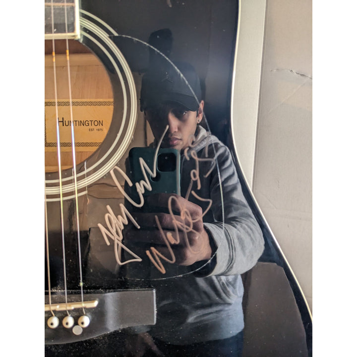 The Highwaymen Johnny Cash, Waylon Jennings, Willie Nelson and Kris Kristofferson full size acoustic guitar signed with proof