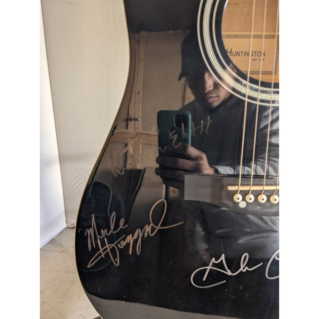 The Highwaymen Johnny Cash, Waylon Jennings, Willie Nelson and Kris Kristofferson full size acoustic guitar signed with proof