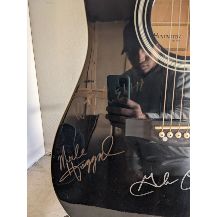 The Highwaymen Johnny Cash, Waylon Jennings, Willie Nelson and Kris Kristofferson full size acoustic guitar signed with proof
