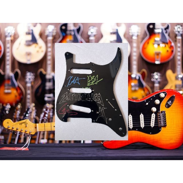 Metallica James Hetfield Lars Ulrich Kirk Hammett  Stratocaster electric pickguard signed with proof