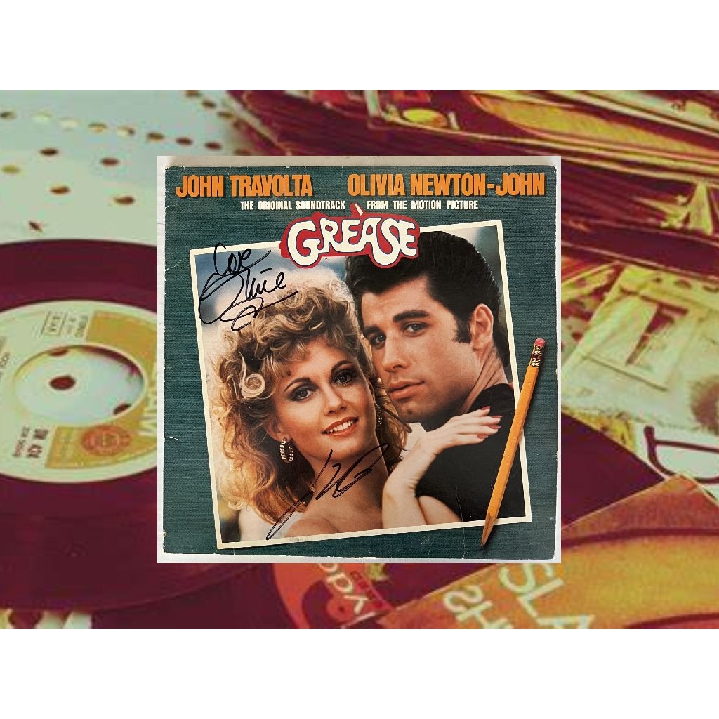 Grease original movie soundtrack LP Olivia Newton & John Travolta signed with proof