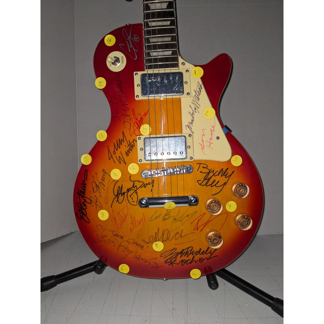 Blues legends Stevie Ray Vaughan, BB King, Chuck Berry, Muddy Watters, Jeff Beck les paul (cherry) electric guitar signed with proof
