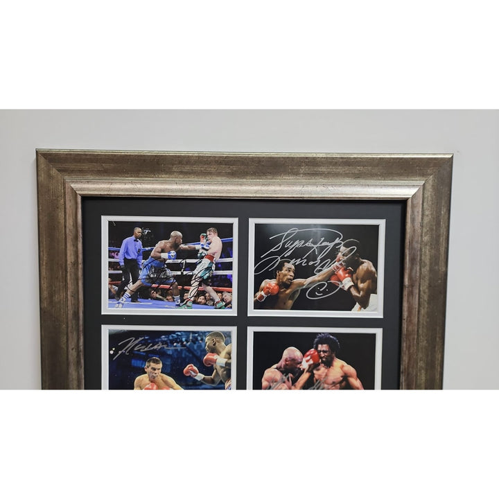 Sugar Ray Leonard Julio Cesar Chavez Floyd Mayweather Jr   Boxing Champions 5x7 photos in museum quality frame 22x28 signed with proof