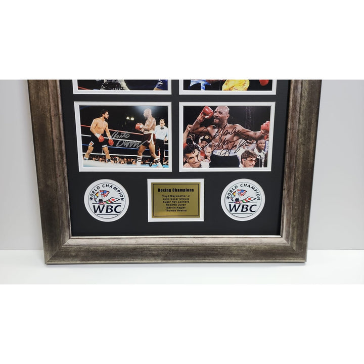 Sugar Ray Leonard Julio Cesar Chavez Floyd Mayweather Jr   Boxing Champions 5x7 photos in museum quality frame 22x28 signed with proof