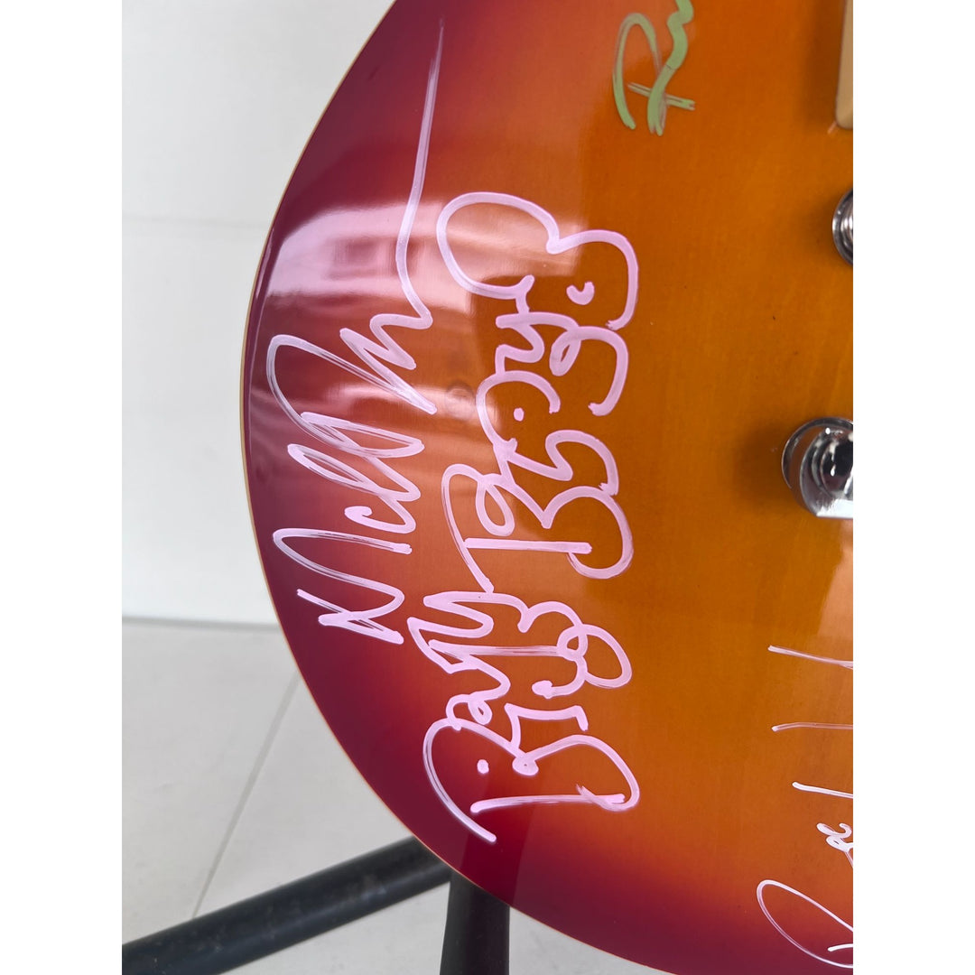 Pink Floyd Roger Waters David Gilmour Richard Wright Nick Mason vintage cherry les paul electric guitar signed with proof.