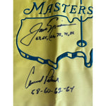 Load image into Gallery viewer, Jack Nicklaus Arnold Palmer signed and inscribed with their masters championships Masters embroidered pin flag with signing proof
