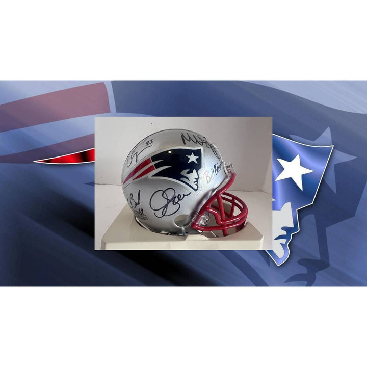 New England Patriots Teddy Bruschi Richard Seymour Junior Seau Bill Belichick Riddell mini helmet signed with proof