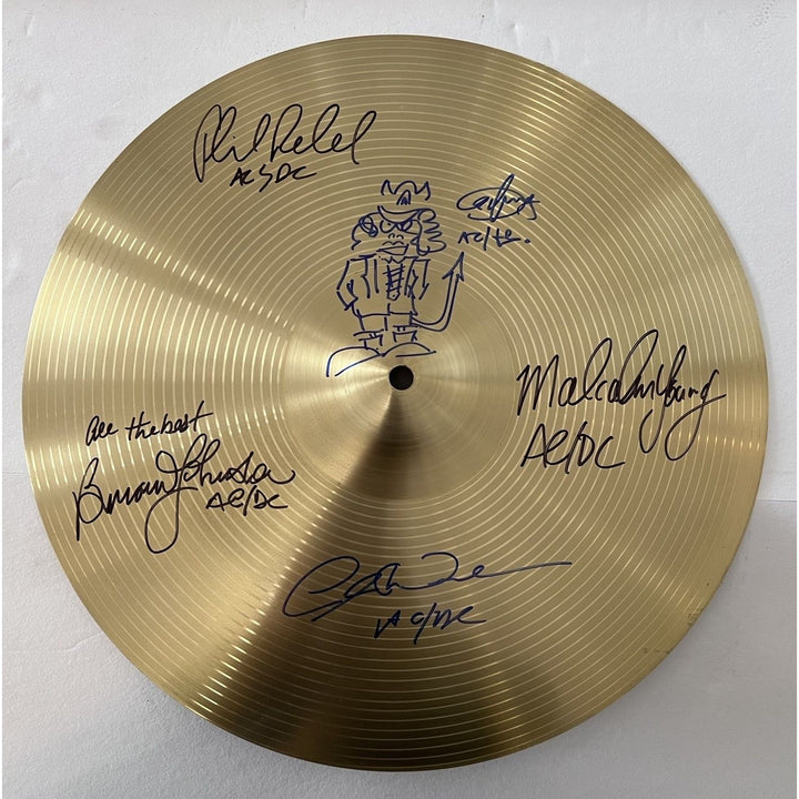 Angus Young Malcolm Young Cliff Williams Phil Rudd Brian Johnson ACDC 14-in cymbal signed with proof