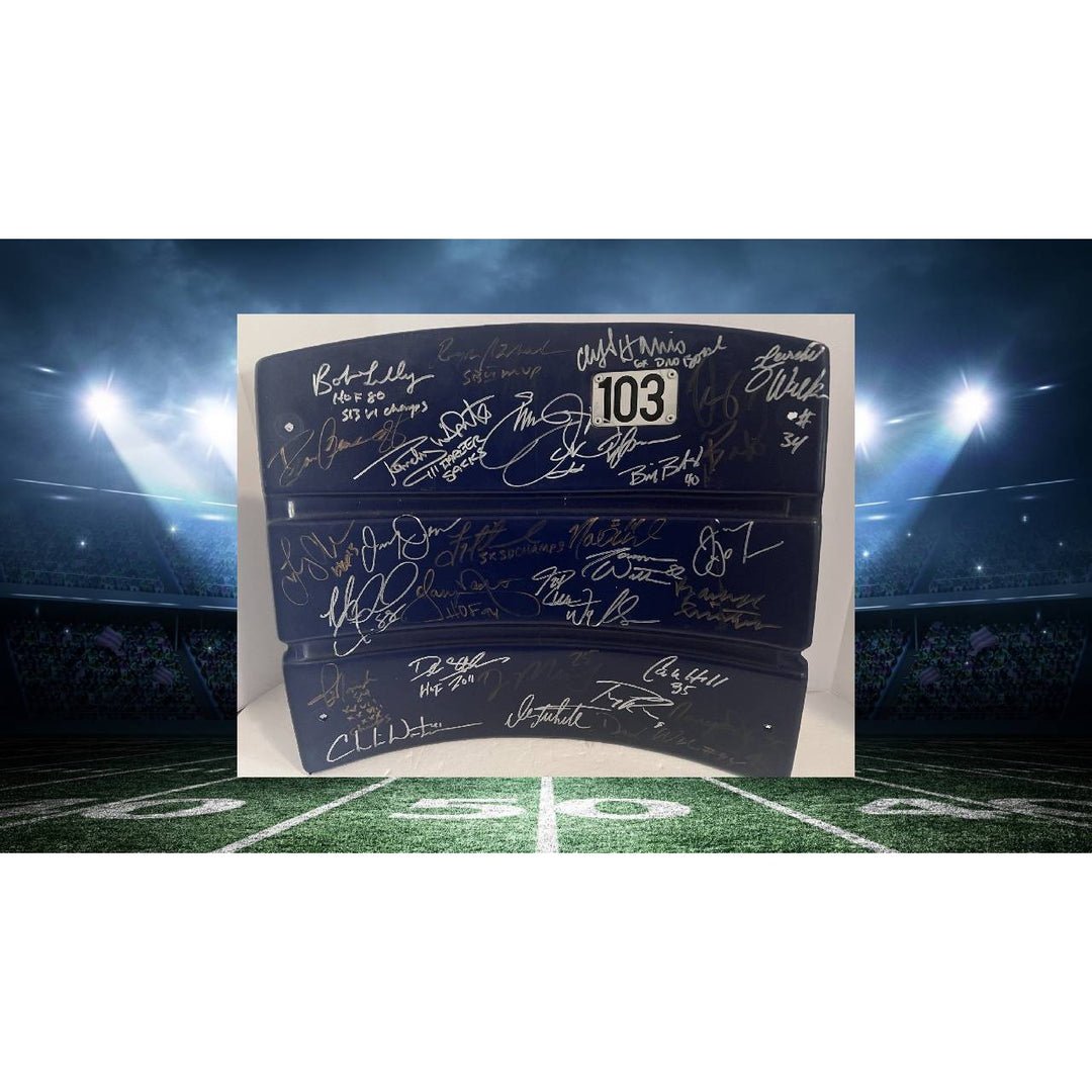 Dallas Cowboys Stadium seat signed by Roger Staubach Emmitt Smith Troy Aikman Tony Dorsett Jerry Jones Jimmy Johnson 20 Dallas Cowboy Legend