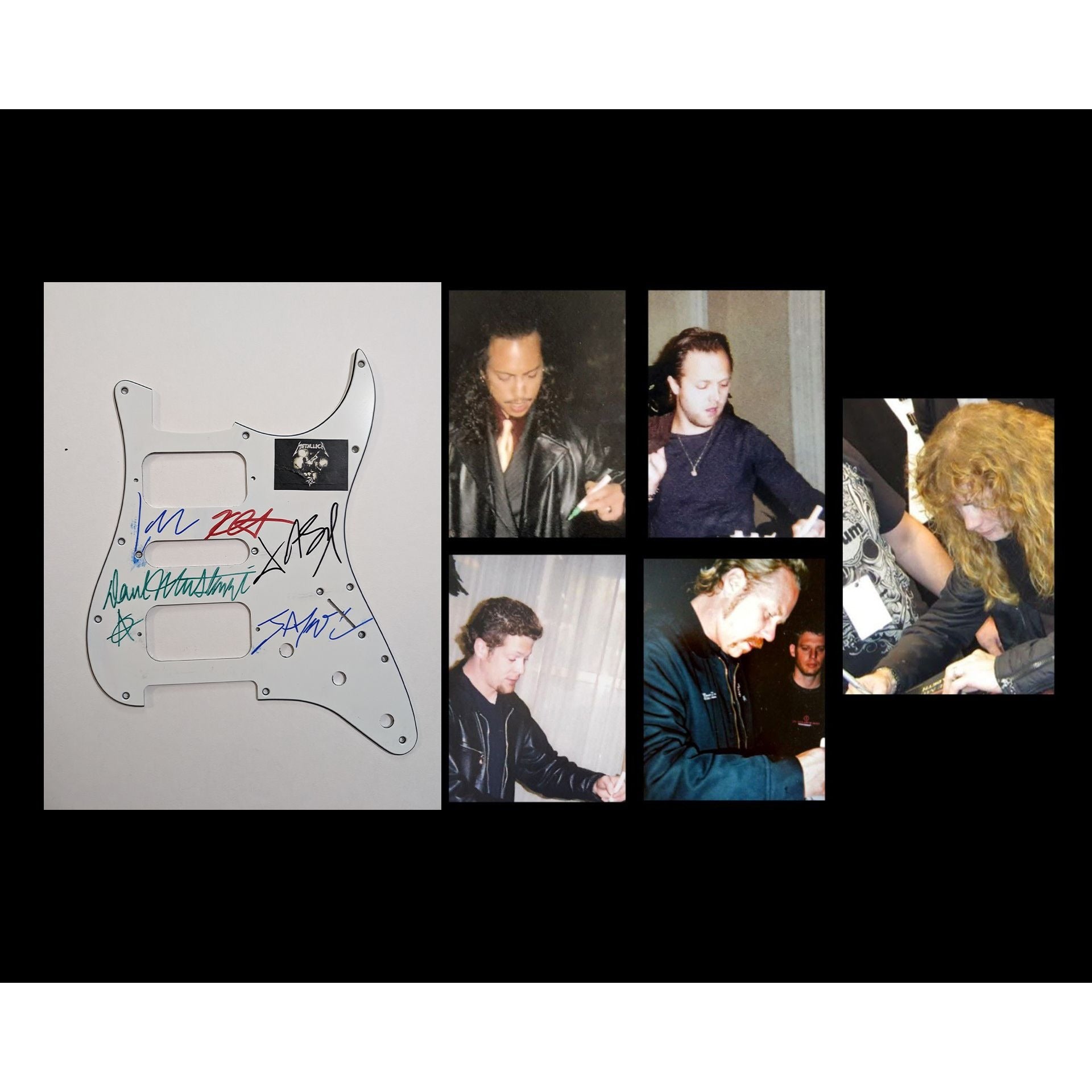 Metallica James Hetfield Kirk Hammett Jason Newsted Dave Mustaine Metallica Fender Stratocaster electric pickguard signed with proof