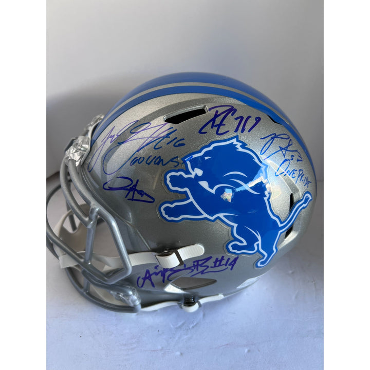 Detroit Lions Jared Goff Dan Campbell Penei Sewell Amon-ra St Brown Aidan Hutchinson Detroit Lions Riddell speed full size helmet signed