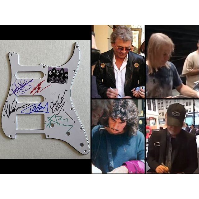 Deep Purple  Ian Paice Roger Glover Ian Gillan Don Airey  Stratocaster electric pickguard signed with proof