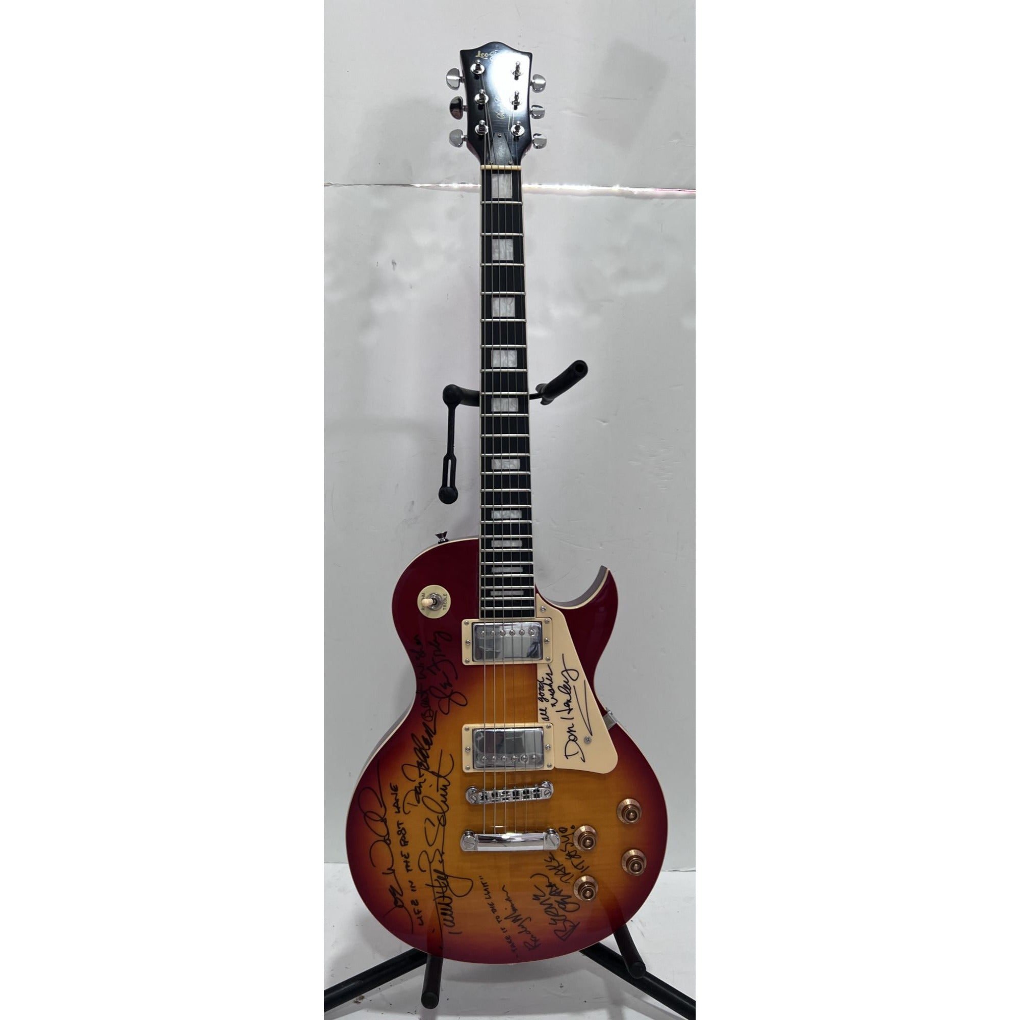 Don Henley Glen Frey Joe Walsh Timothy B. Schmidt Randy Meisner, Bernie Leadon Don Felder vintage cherry les paul style electric guitar sign