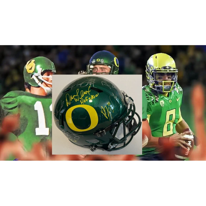 Oregon Ducks Dan Fouts Justin Herbert Bo Nix 20 plus all-time greats signed Riddell full size helmet signed with proof