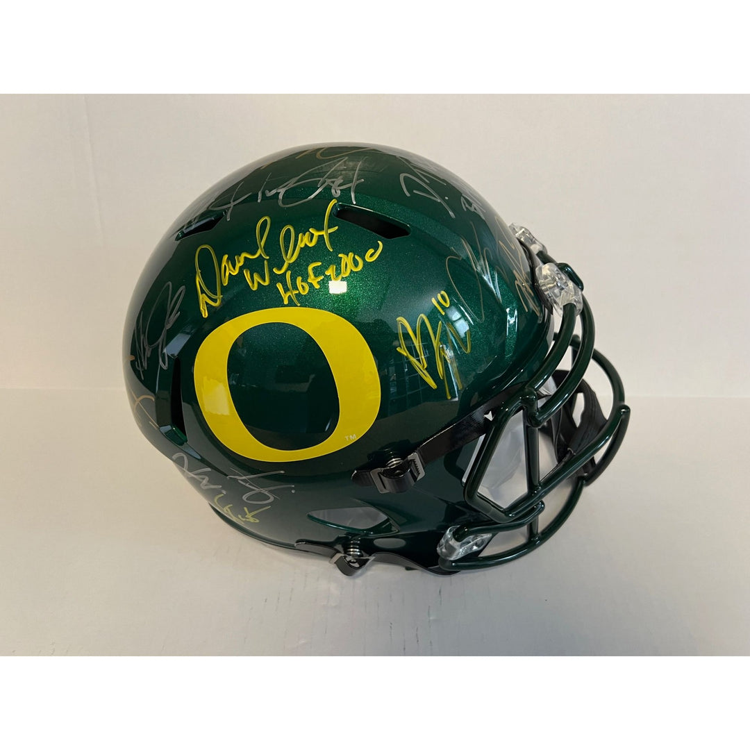 Oregon Ducks Dan Fouts Justin Herbert Bo Nix 20 plus all-time greats signed Riddell full size helmet signed with proof