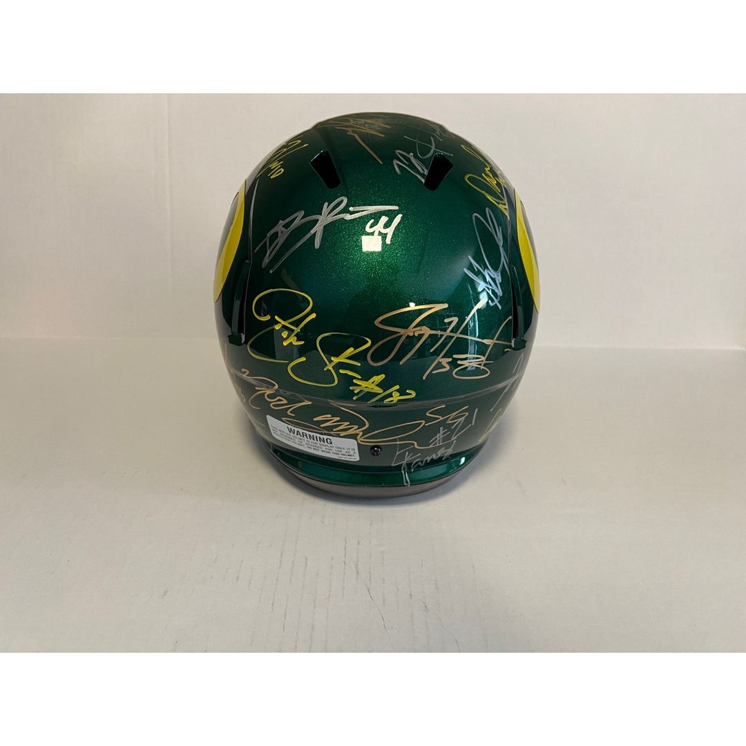 Oregon Ducks Dan Fouts Justin Herbert Bo Nix 20 plus all-time greats signed Riddell full size helmet signed with proof