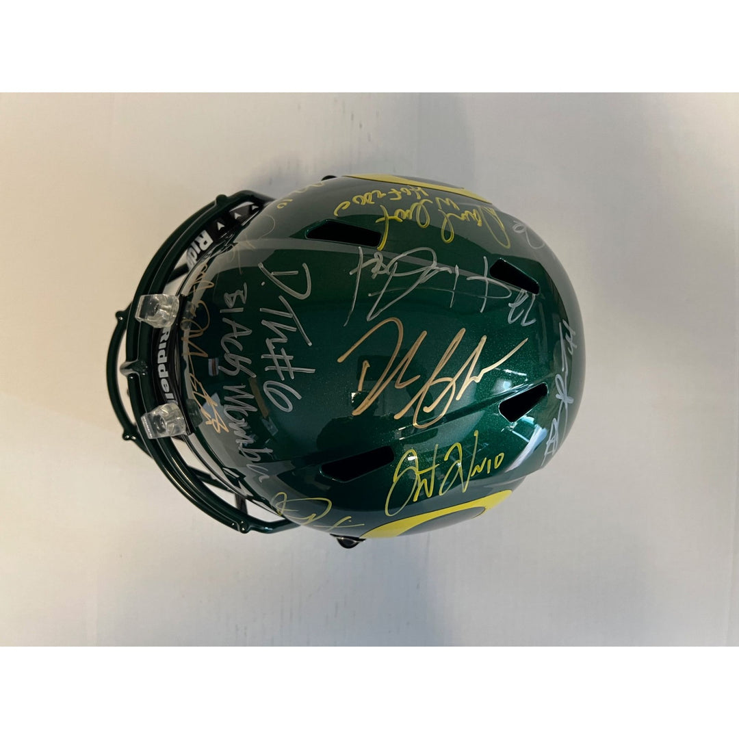 Oregon Ducks Dan Fouts Justin Herbert Bo Nix 20 plus all-time greats signed Riddell full size helmet signed with proof