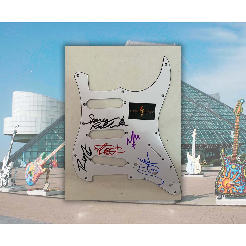 Marilyn Manson band signed electric guitar pickguard signed with proof