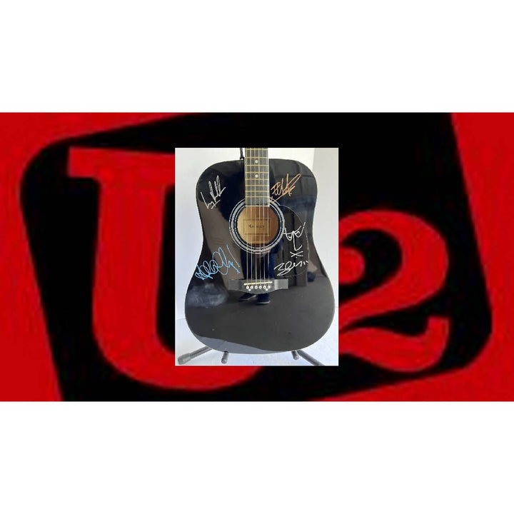 U2 Bono the edge Larry Mullen Adam Clayton Huntington full size acoustic guitar signed with proof