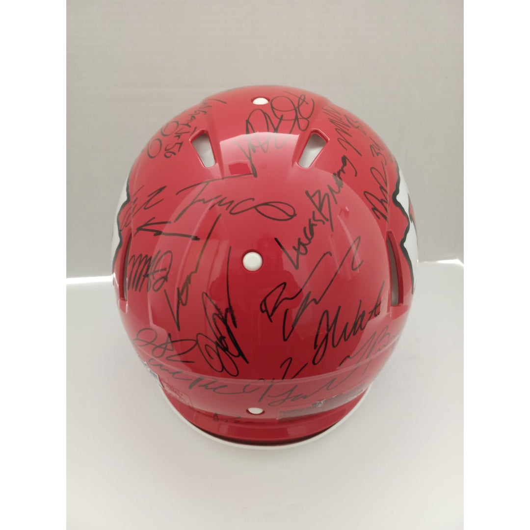 Kansas City Chiefs.Patrick Mahomes Travis Kelce Andy Reid 2023-24 Speed Riddell Authentic team helmet 40 sigs signed with proof