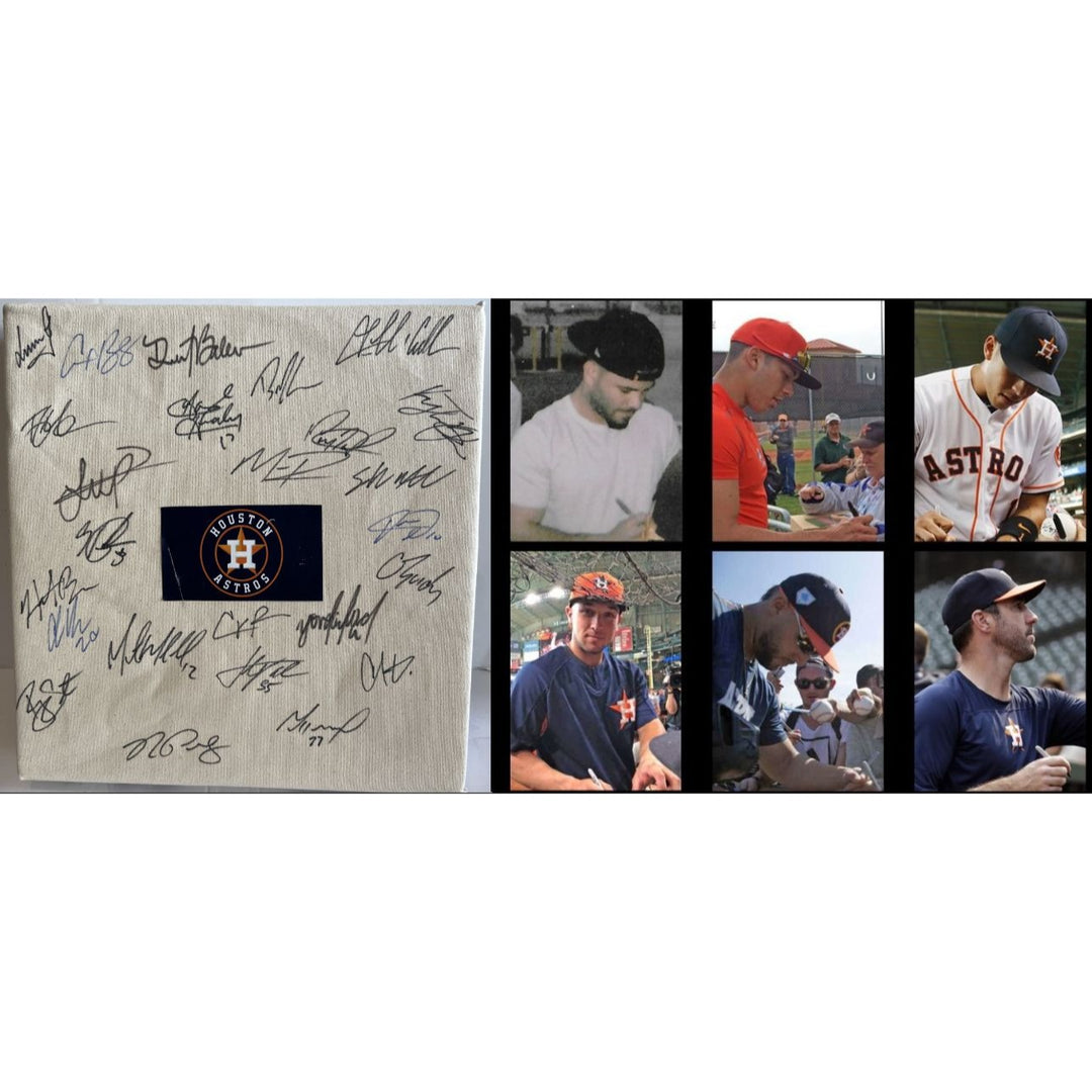 Houston Astros 2023 World Series champions team signed base Yordan Alvarez Jose Altuve Lance Bregman Justin Verlander with proof