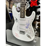 Load image into Gallery viewer, Rush Neil Peart Geddy Lee Alex Lifeson signed Stratocaster electric guitar with proof and museum quality frame
