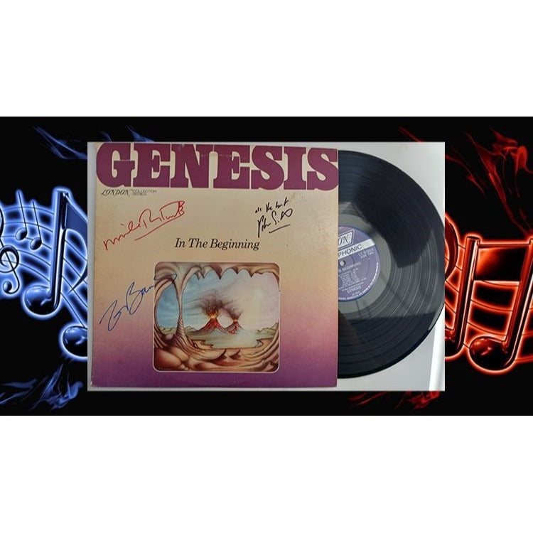 Peter Gabriel Tony Banks Mike Rutherford Genesis "In The Beginning" LP signed with proof